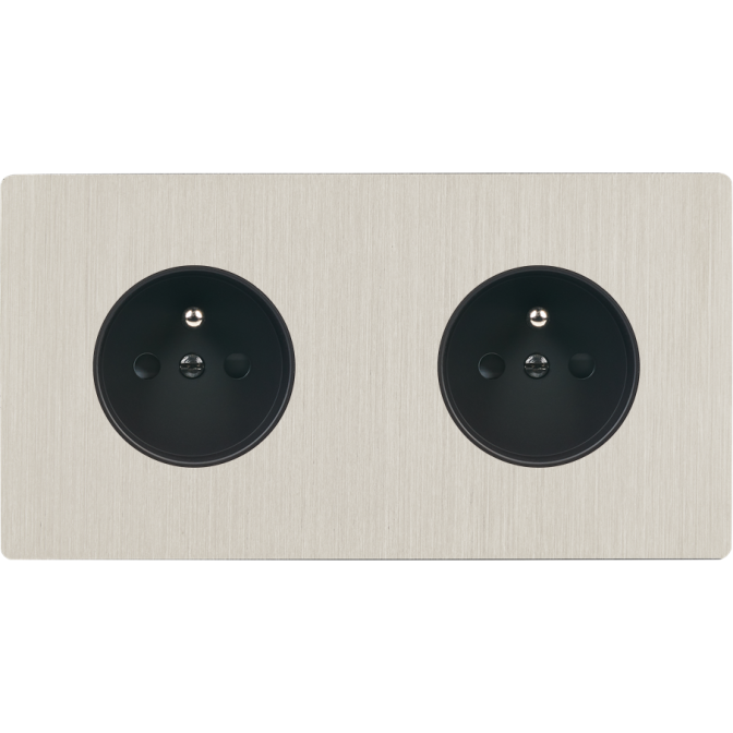 Façade M Nickel Brosse Double Horizontale 2 Prises magnétique Façade M Nickel Brosse Double Horizontale 2 Prises magnétique