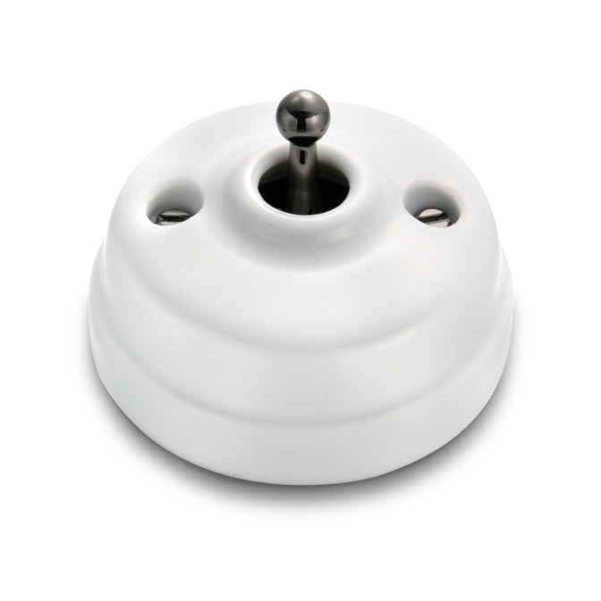 Poussoir et manette nickel noir porcelaine blanche ss passe-câble Poussoir et manette nickel noir porcelaine blanche ss passe-câble