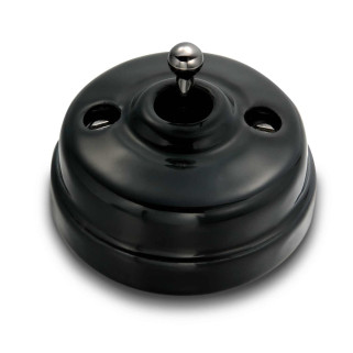 Poussoir et manette nickel noir porcelaine noire ss passe-câble