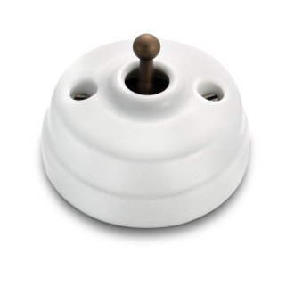 Poussoir et manette laiton vieilli porcelaine blanche ss passe-câble