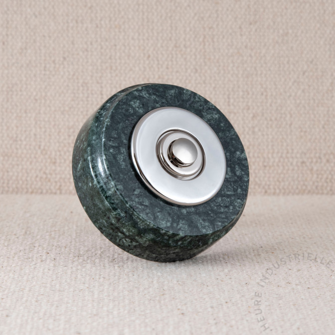 MARBRE VERT ROND 75X20mm BOUTON ET COLLERETTE LISSE CHROME