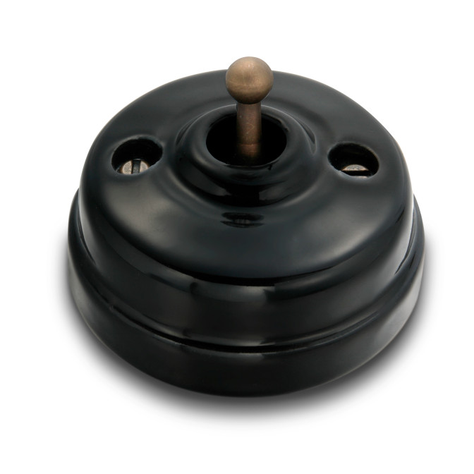 VV et manette laiton vieilli porcelaine noire ss passe-câble