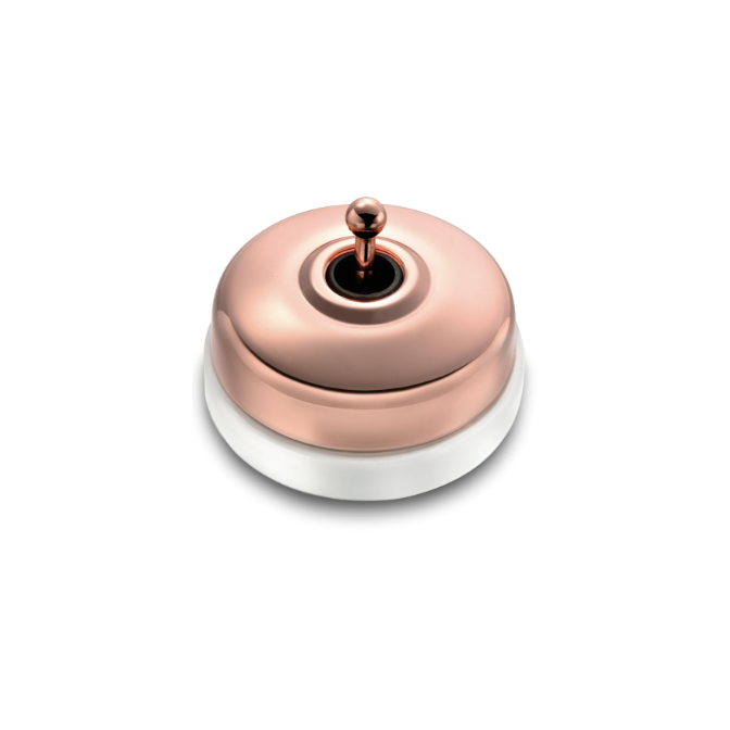 Poussoir et manette cuivre brillant porcelaine blanche ss passe-câble