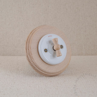 BP Garby Colonial porc. BL manette bois brut + plaque porc. BL