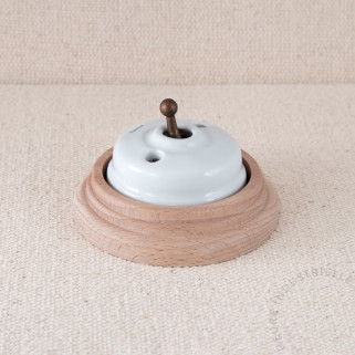 BP Dimbler porc. blanche levier laiton vieilli socle Bois brut