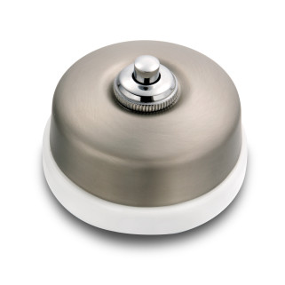 Bouton poussoir dôme nickel satiné et manette chromé porcelaine blanc