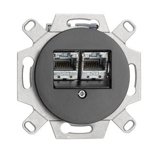 DBLE RJ45 CAT6 PORCELAINE NOIR (fixat. horizontal / boîte maçonnerie