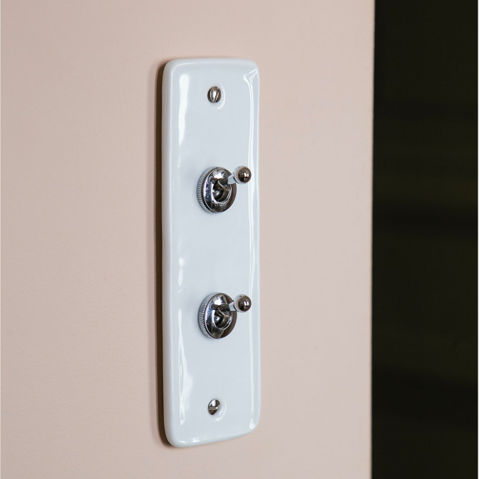 Bouton Poussoir (BP) double Porcelaine Blanche Push+Vis Chrome