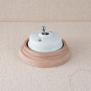 Interrupteur manette Dimbler porcelaine blanche socle bois