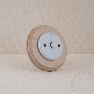 BP rond Garby Colonial porc. BL + plaque bois vieilli