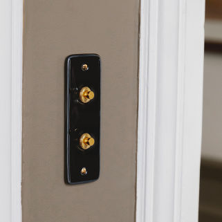 Interrupteur ADR x HI Double Doré sur Plaque Porcelaine Noire