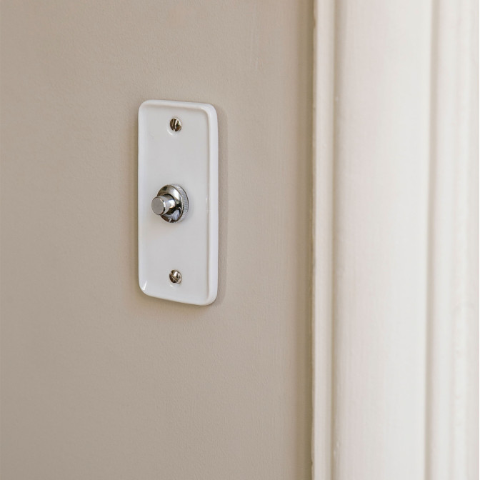 Bouton Poussoir (BP) simple Porcelaine Blanche Push+Vis Chrome