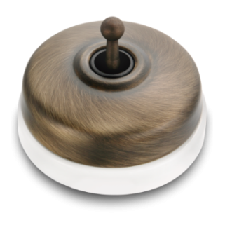 Poussoir bronze ancien manette laiton vieilli porc blc ss passe-câble