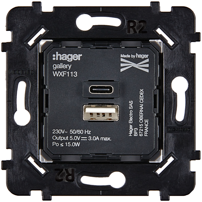 Mécanisme Chargeur Usb A+C 2Port 5V-3A Collection Desir, Hitera/Karo