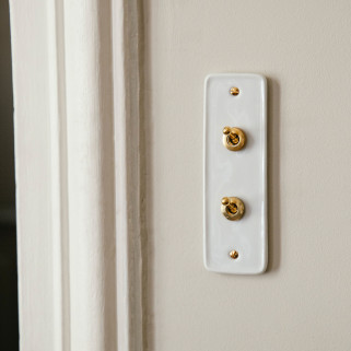 Bouton Poussoir (BPL) double Porcelaine Blanche Levier+Vis Doré