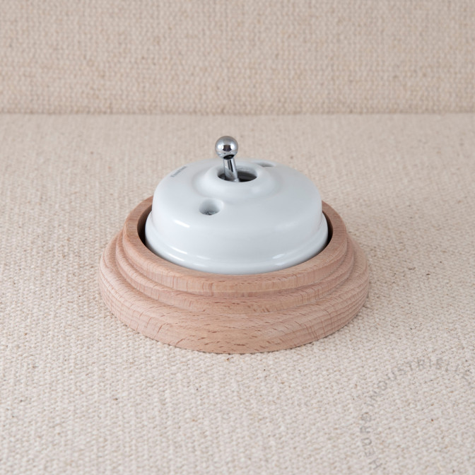 BP Dimbler porc. blanche levier chrome socle Bois brut