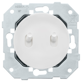 Double poussoir DOM 6A-250V~ à levier et enjoliveur blanc glossy