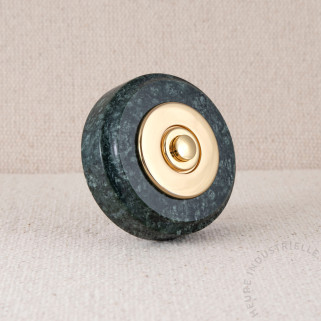 MARBRE VERT ROND 75X20mm BOUTON ET COLLERETTE LISSE OR