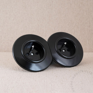Prise courant 2P+T double THPG Bakélite noir rond