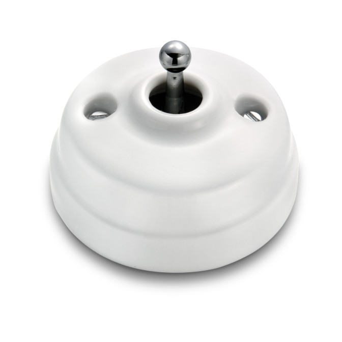 Poussoir et manette chrome porcelaine blanche ss passe-câble
