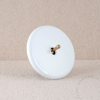 Interrupteur simple IRIS blanc porcelaine levier doré