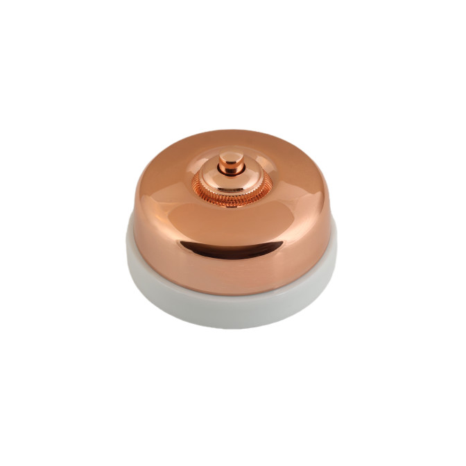Bouton poussoir dôme et manette cuivre brillante porcelaine blanche s