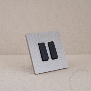 Interrupteur double Modelec M nickel brossé touche noire