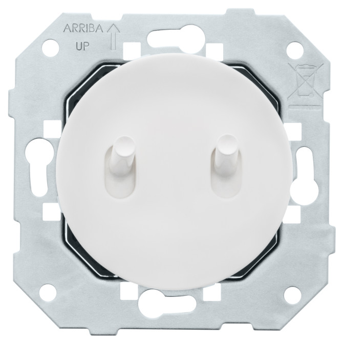 Double poussoir DOM 6A-250V~ à levier et enjoliveur blanc glossy