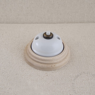 Bouton poussoir arrondi Garby en porcelaine sur socle bois