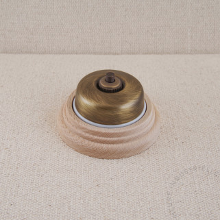 BPR Dimbler doré satin base BL et bouton doré socle Bois vieilli